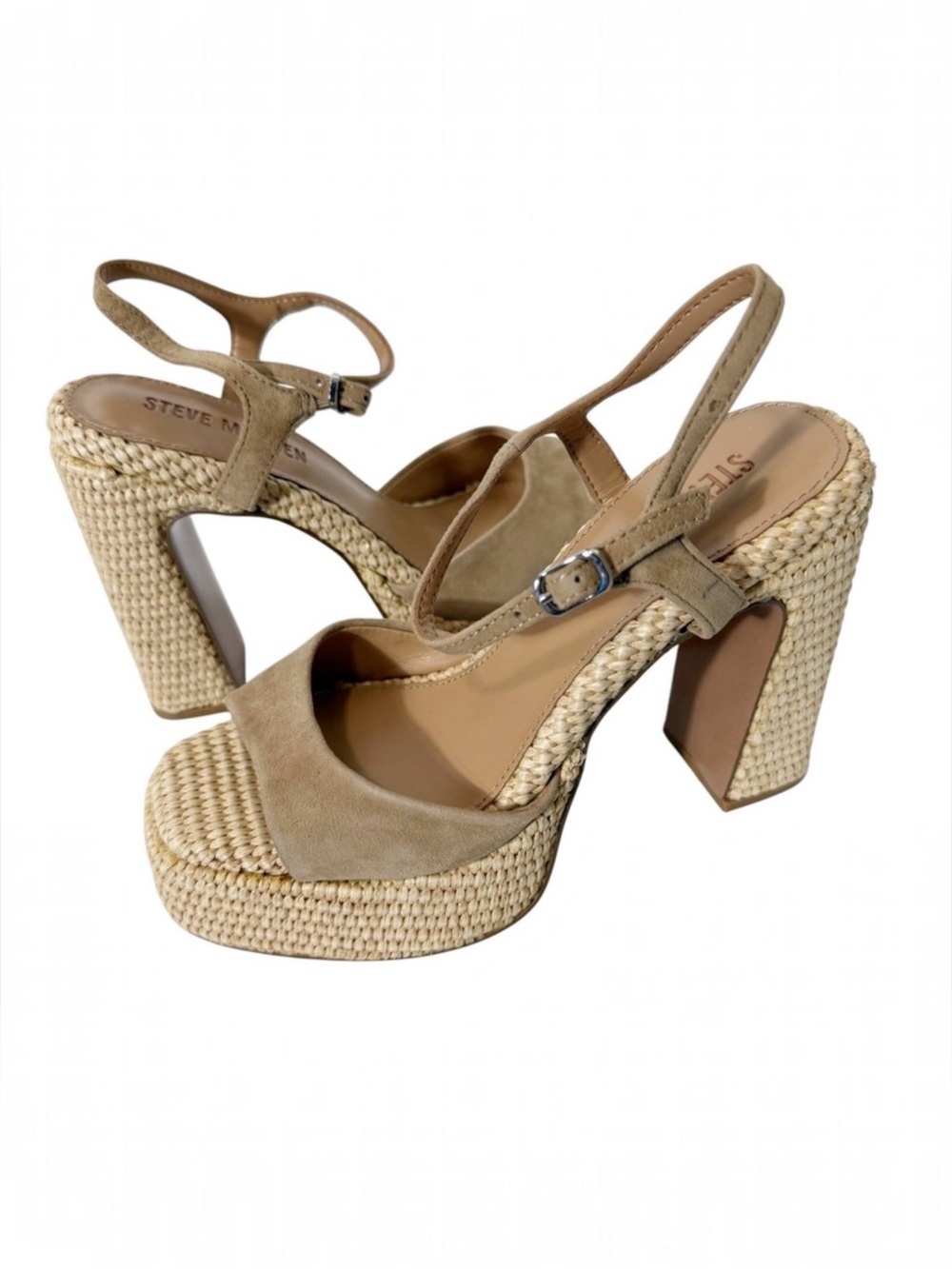 Steve Madden Liandra Womens Tan Suede Raffia Retro Platform Sandals Size 6